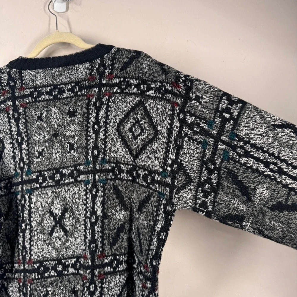 Michael Gerald Vintage Mens Cardigan Sweater Gray Geometric Knit Size M